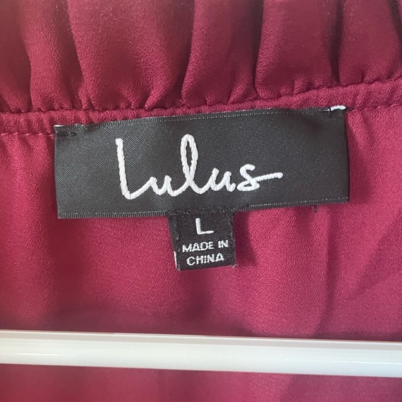 Burgundy Sheer Blouse with Adorable Tie Collar - Picture 3 of 5